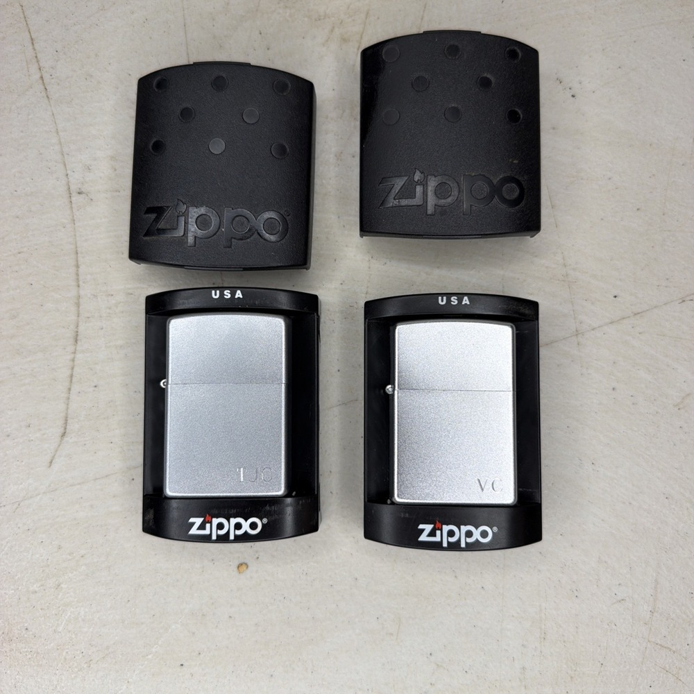 Lot of 2 Zippo (J 05) Lighters Engraved With TJC & VC In Box